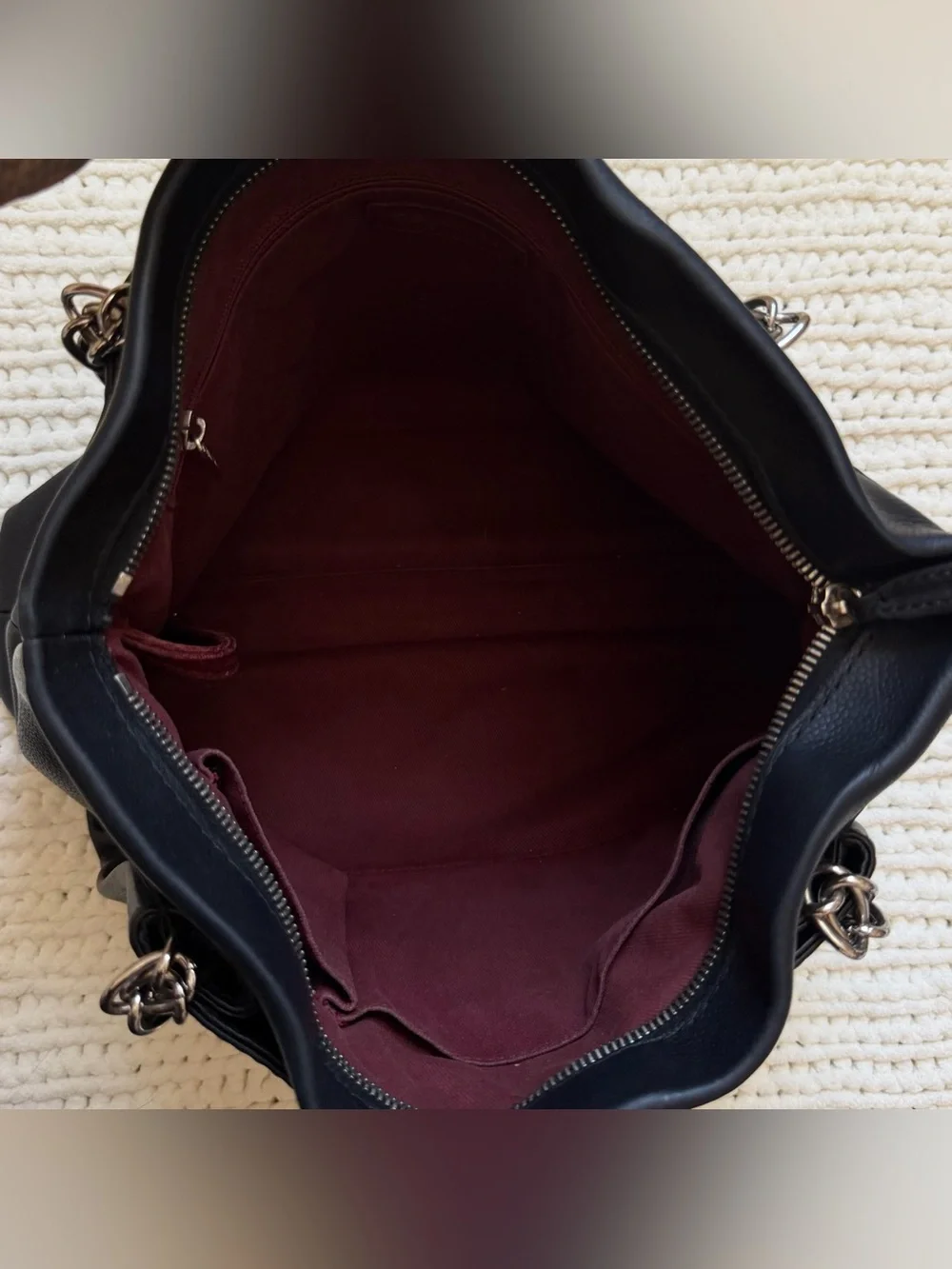 CHANEL Black Quilted CC Logo Shoulder Tote with Silver Chain Handles